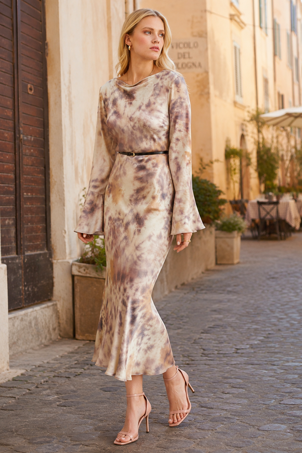 Beige Tie Dye Dress