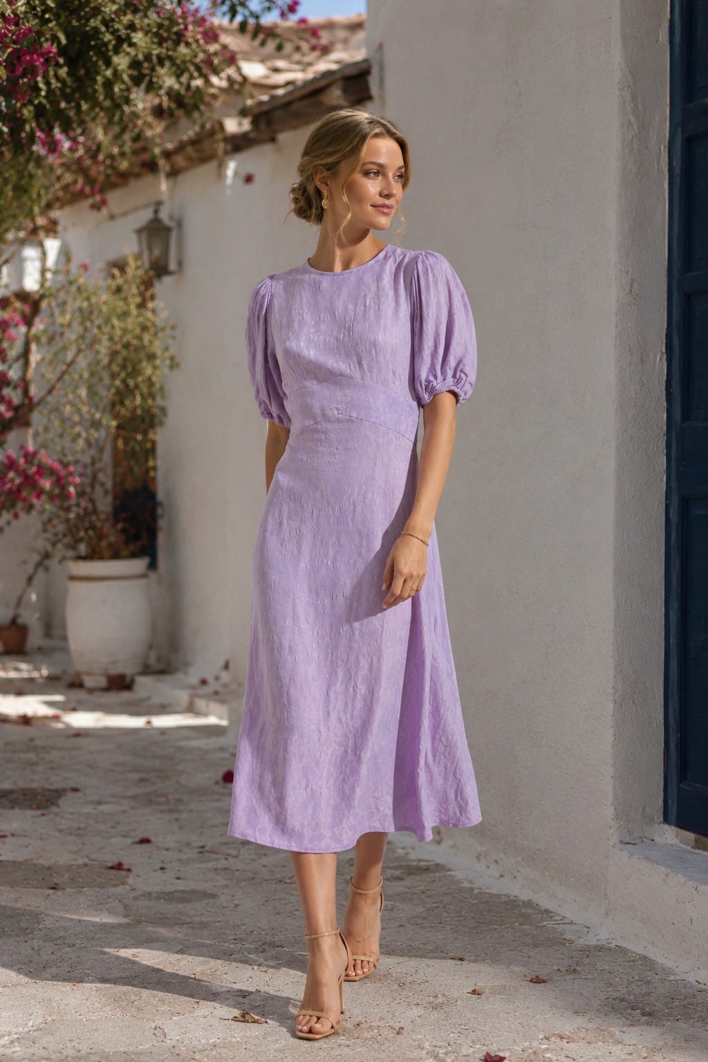 Jacquard Half Sleeve Midi Dress