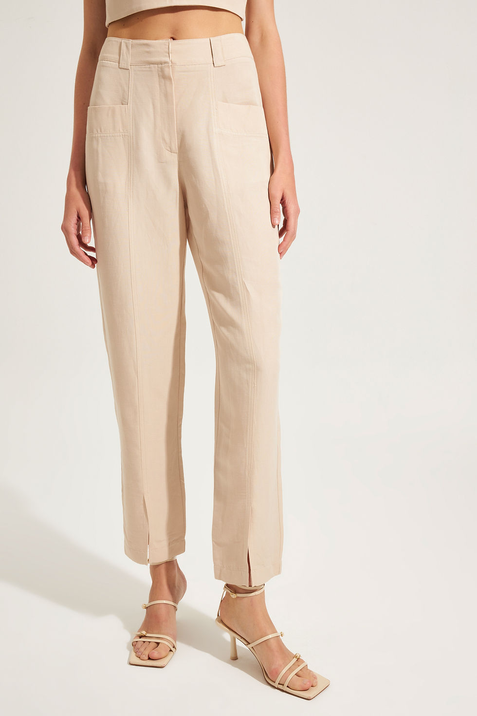 Thumbnail: Thin Strap Crop Blouse & High Waist Cargo Pants