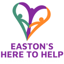 White background. In the center is a heart made up of stick figures. Underneath this it reads, 'Easton's here to help".