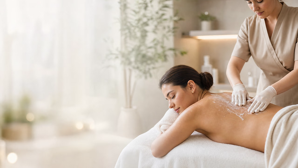 Provider exfoliating a patient's back during a back facial at The Spa by Sheena in Lubbock, TX