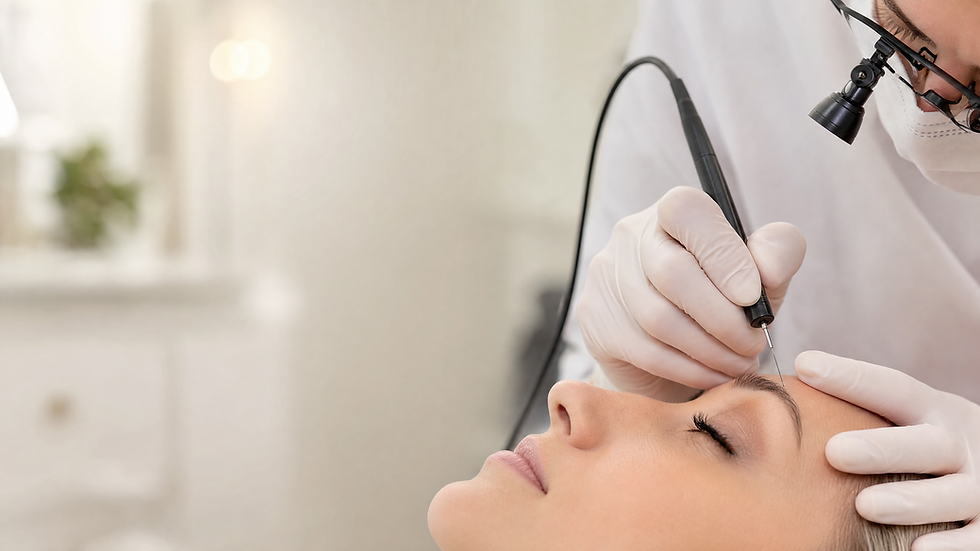 Provider using an electrolysis device for permanent hair removal on a patient's upper lip at The Spa by Sheena in Lubbock, TX