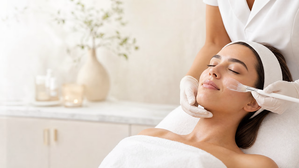 Patient with white headband receiving a customized facial treatment at The Spa by Sheena in Lubbock, TX