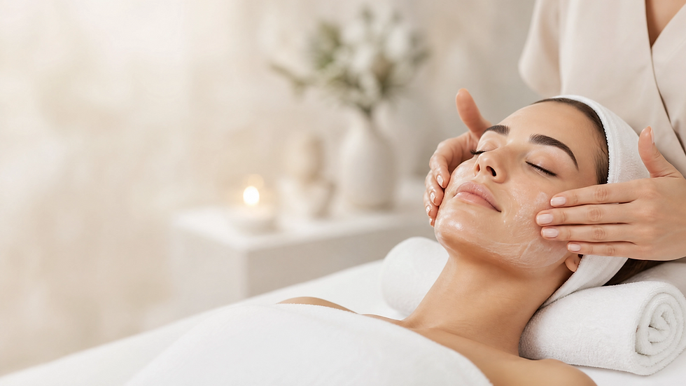 Patient with white headband receiving a facial treatment at The Spa by Sheena, a medical day spa in Lubbock, TX