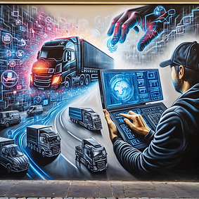 grafity painting of someone uploading mass data instead of manually tying it for the truck