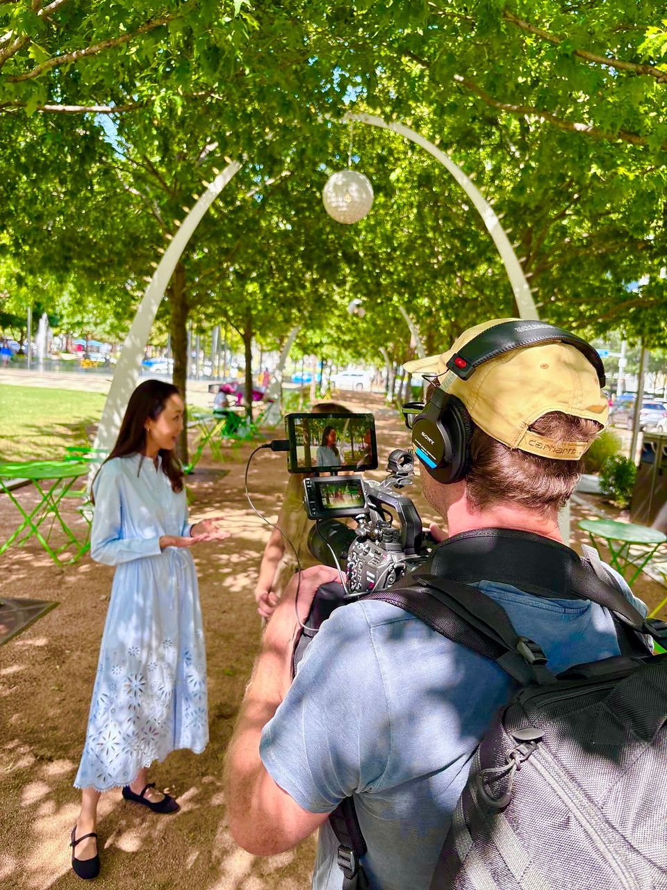 Healthcare communications video being filmed by Hill Tribe Productions in the forests of Boston’s Blue Hills, capturing a natural conversation between medical expert