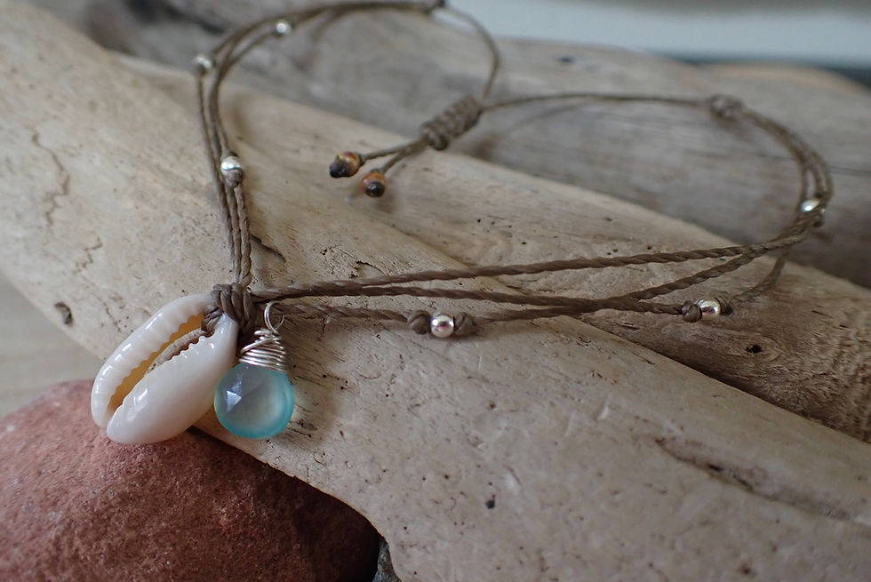 Thumbnail: Sea Charm Anklet – Cowrie Shell & Blue Chalcedony