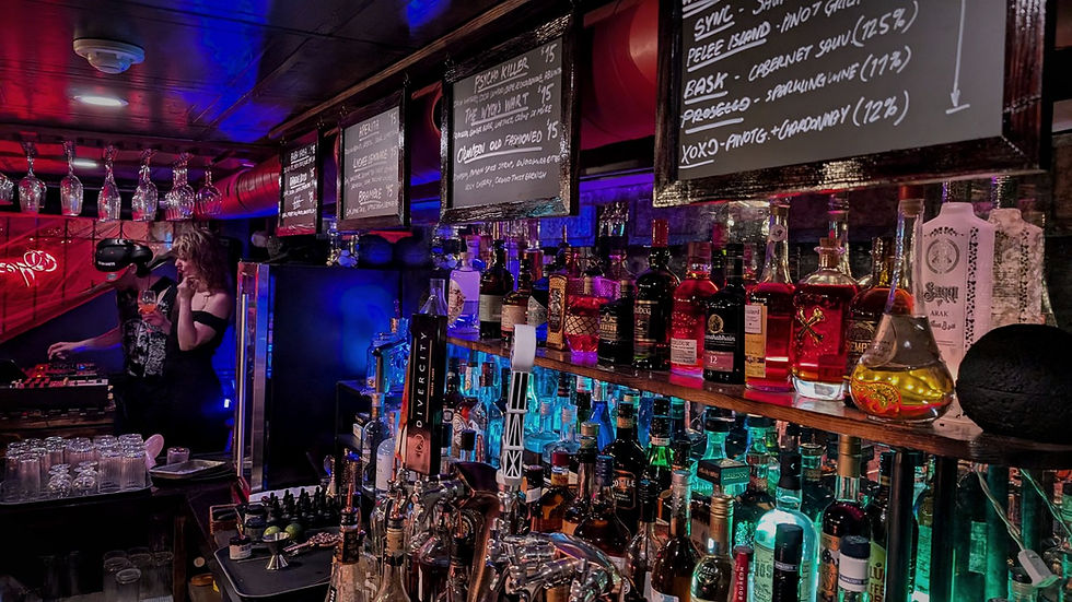 The Wych cocktail back bar DJ Booth drinks and menu