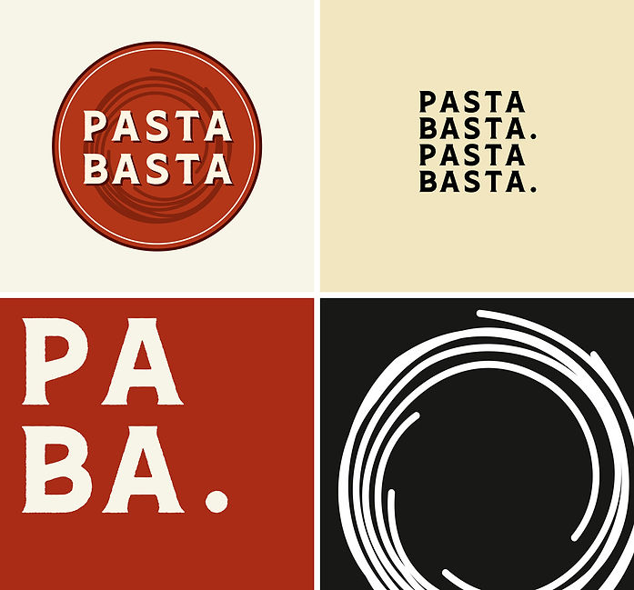 Pasta basta colour typography samples on grid wordmark variations and logo symbol