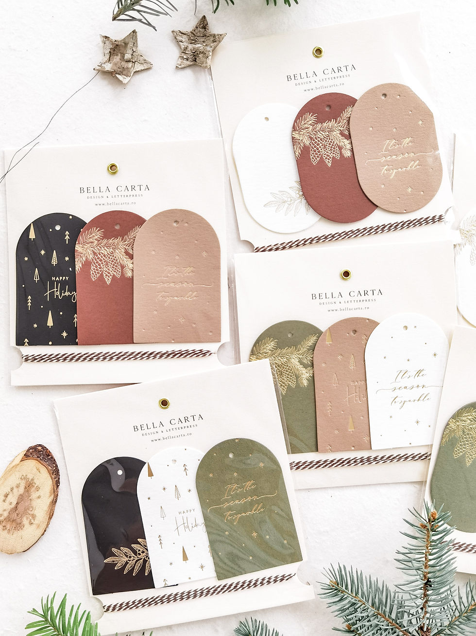 Thumbnail: Set of 5 Christmas Labels - OVAL SHAPE - 2022 edition - Gold Foil
