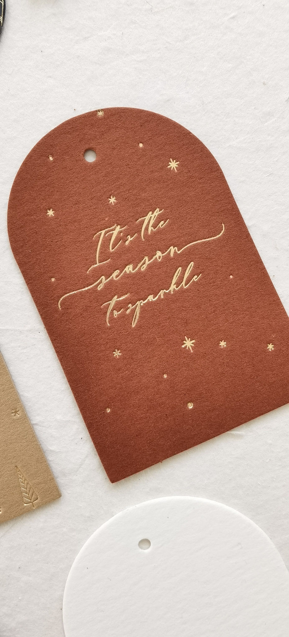 Thumbnail: Set of 5 Christmas Labels - ARCH SHAPE - 2022 edition - Gold Foil