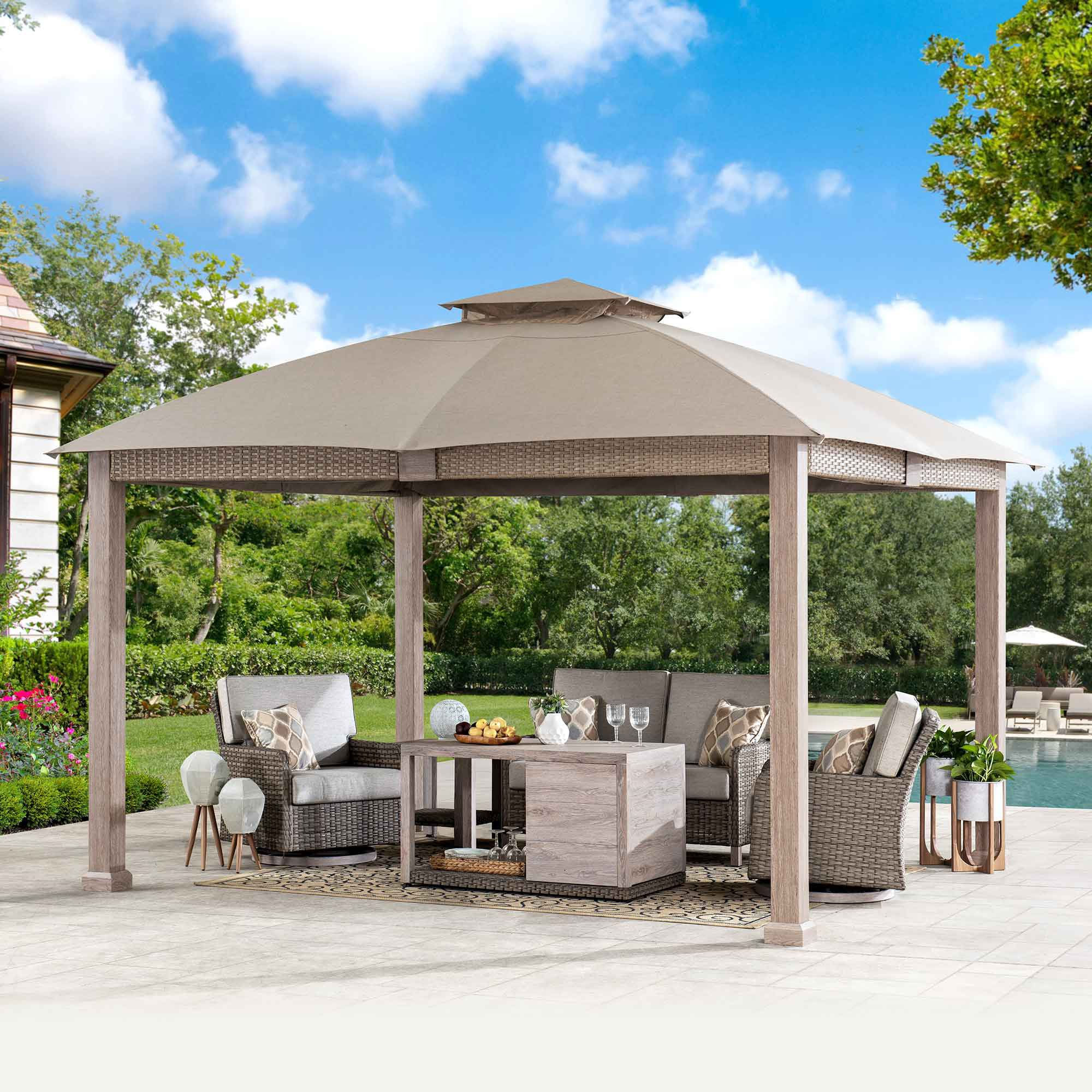 Sunjoy 11 ft. x 13 ft. Hudson Soft Top Gazebo witth Fade-resistant Sunbrella Can