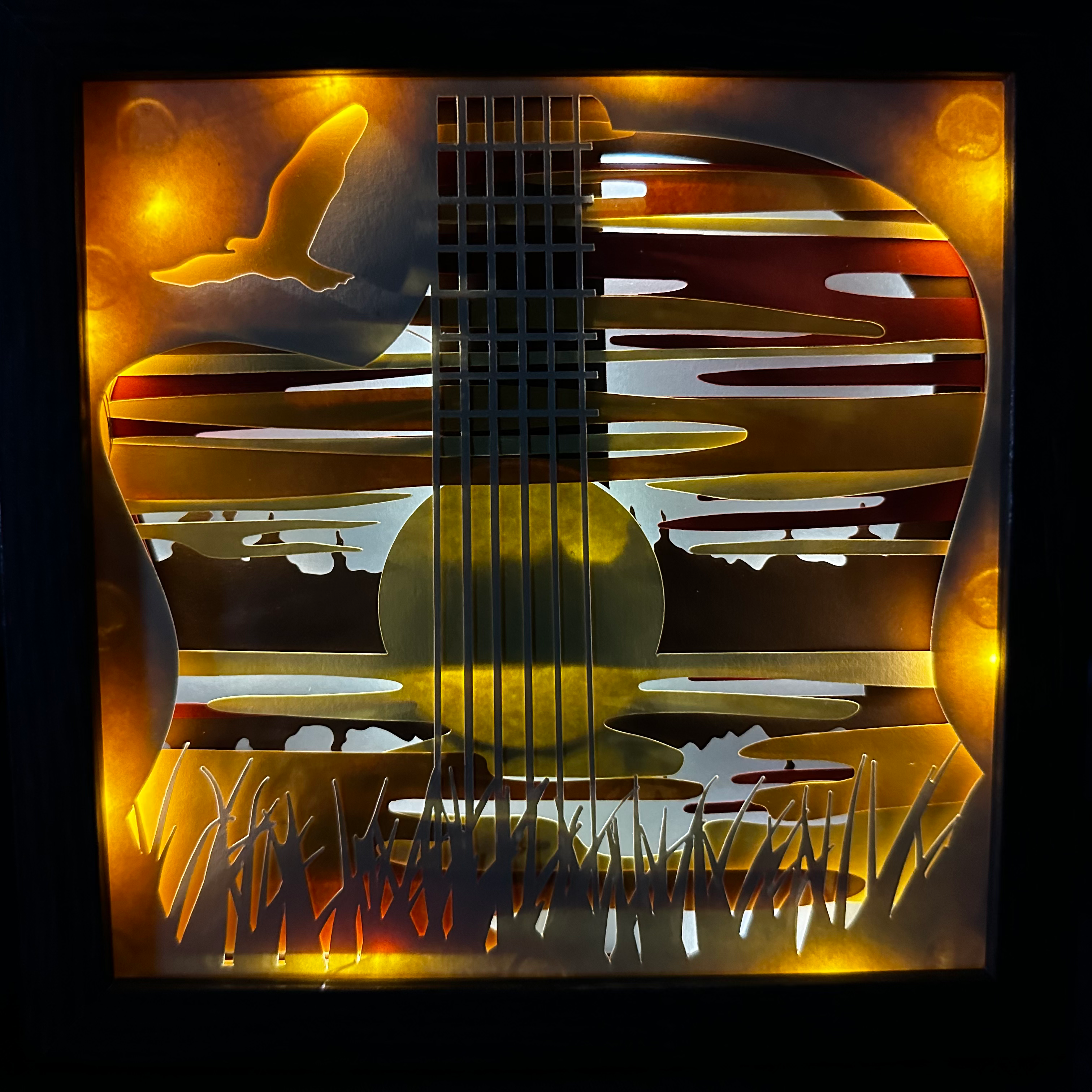 Guitar Sunset, Color,  Gray, 8x8