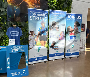 YMCA Fundraising campaign display inside gym