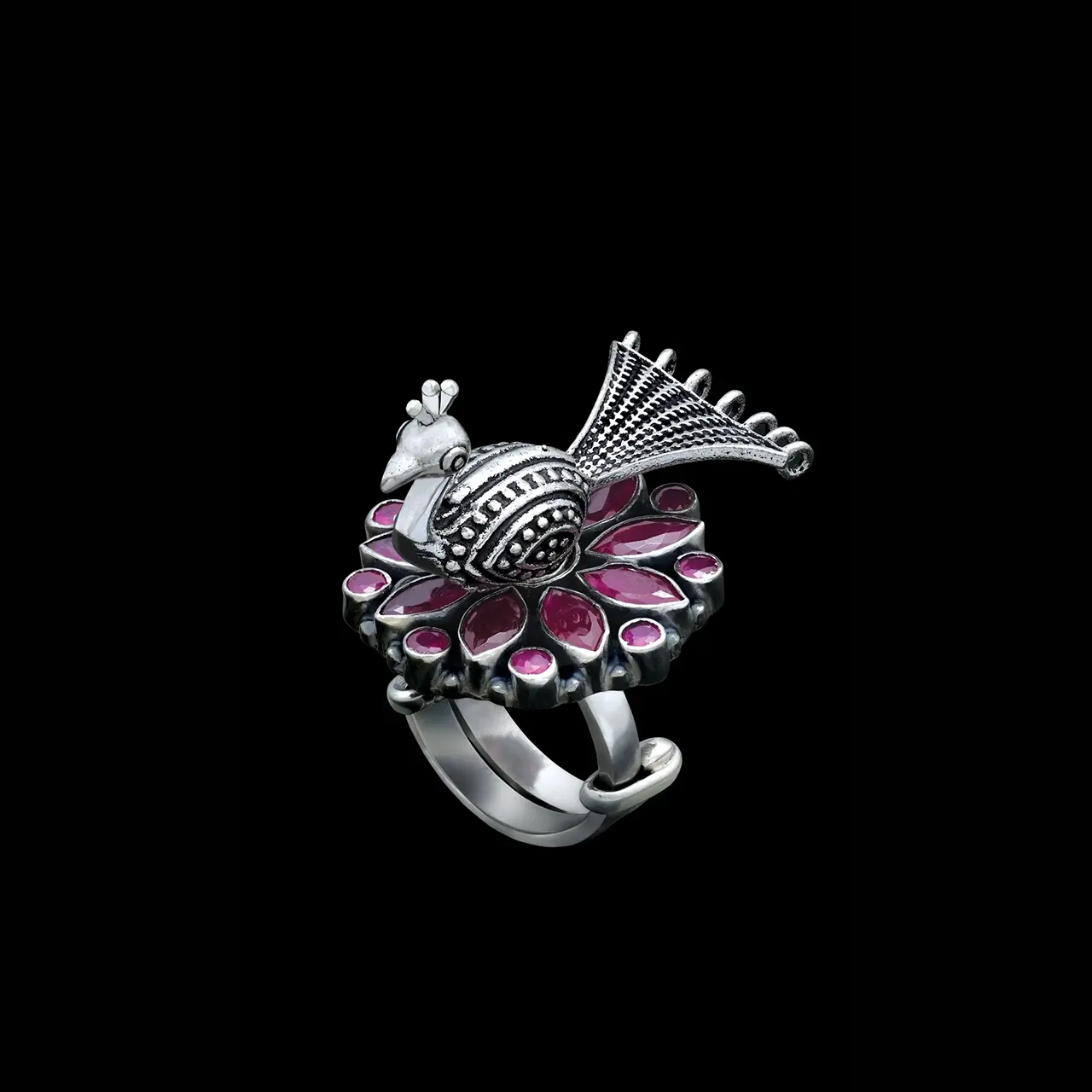 Peacock Glory Silver Ring