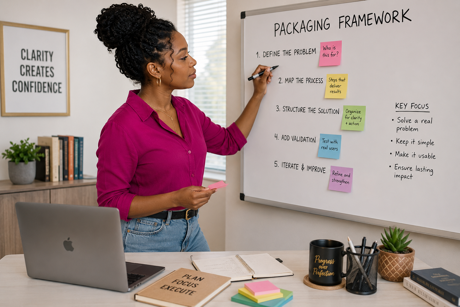 Professional mapping a simple free-to-paid funnel on a whiteboard