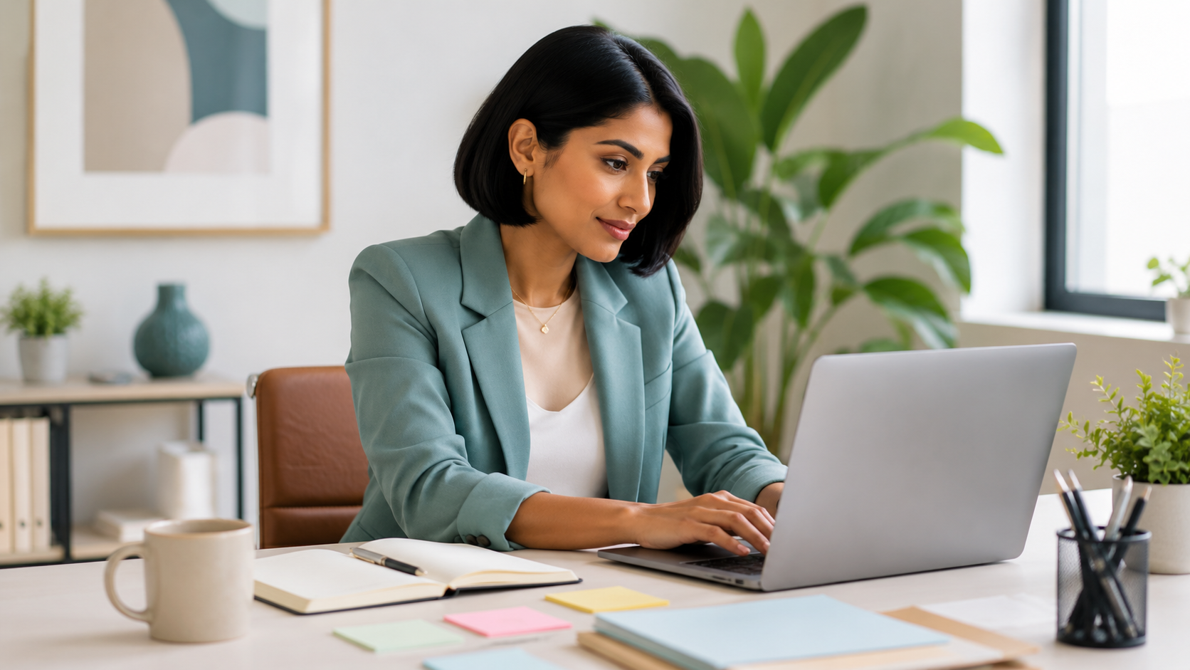 Professional using AI to organize expertise while preserving her authentic voice