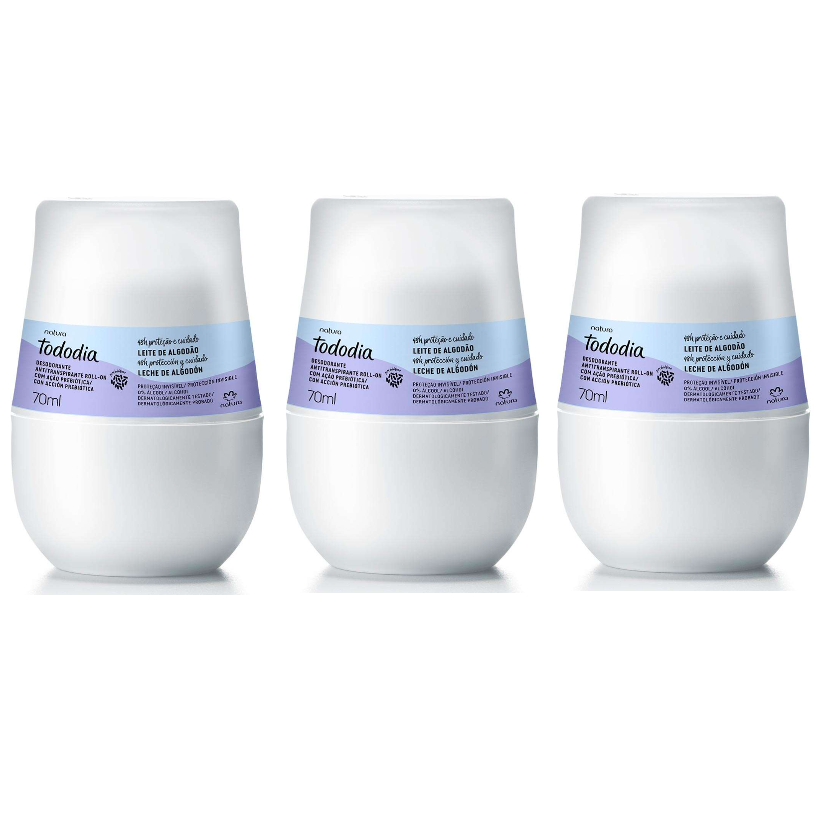 Natura Tododia Leite de Algodao - Kit de 3, 6 ou 12 Desod Roll-On Feminino 70Ml