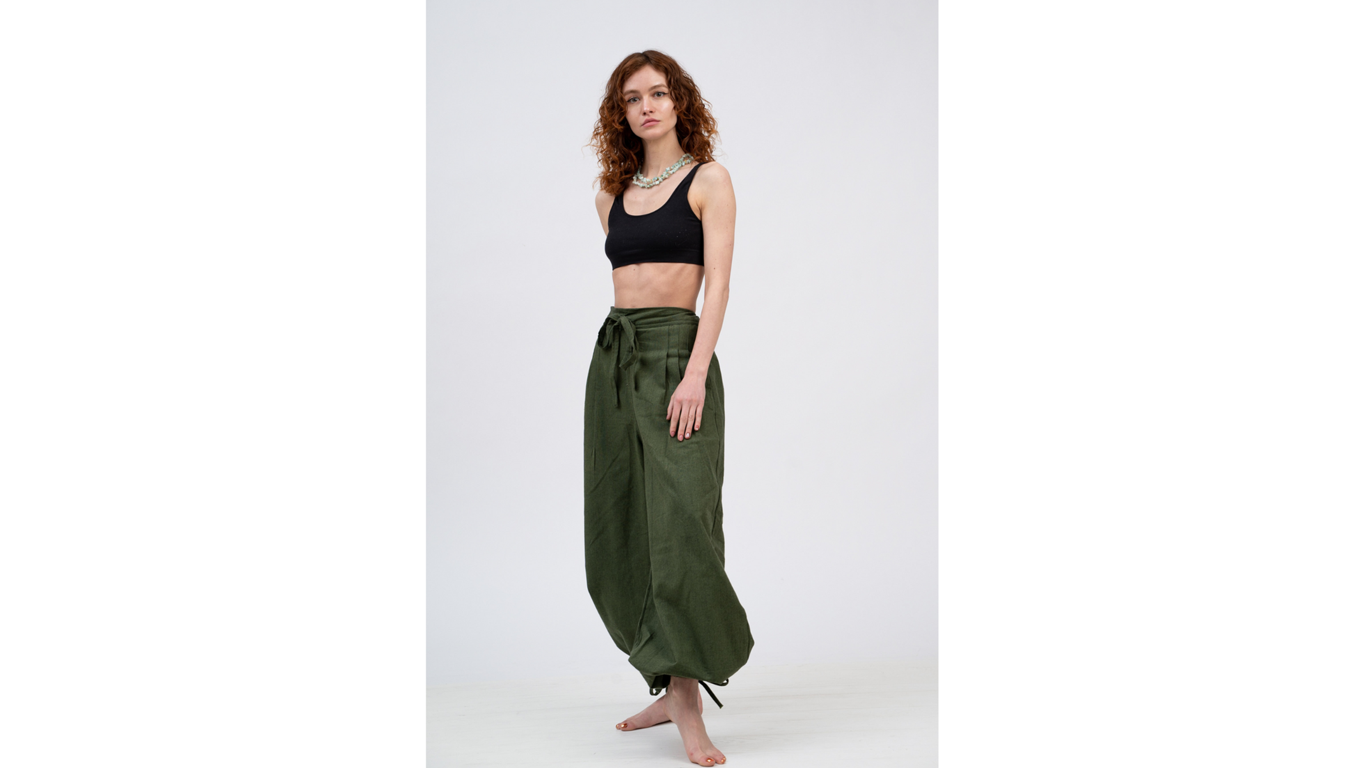 Women's High Quality Cotton Durable Yoga Kung Fu Pants Natural Zen Harem Green
