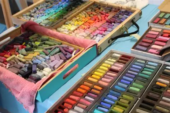 Rich pastel materials showing soft and oil textures