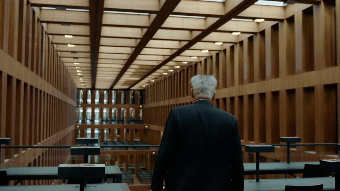 Max Dudler inside the Jacob-und-Wilhelm-Grimm-Zentrum for Architalks, cinematography by Yann De Moerloose