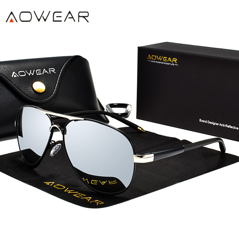 AOWEAR Men's Polarized Mirror Aviation Sunglasses with case