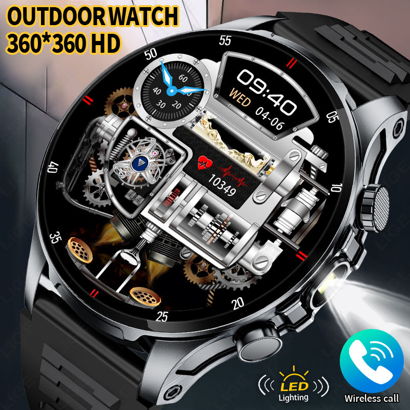 Smart watch for men with LED flashlight and Bluetooth call.