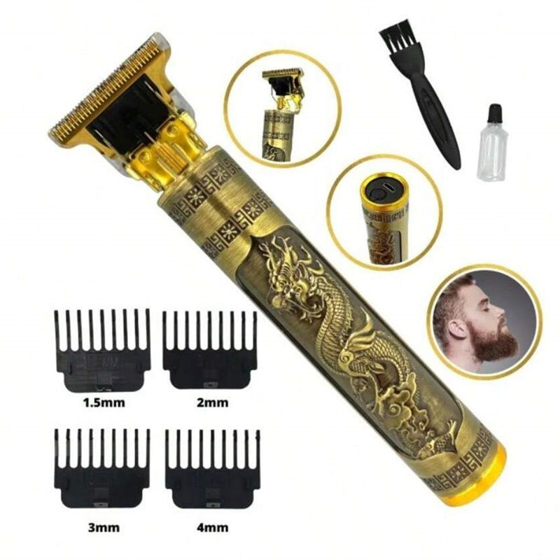 Gold Brazil Barber electric shaver with dragon design kit