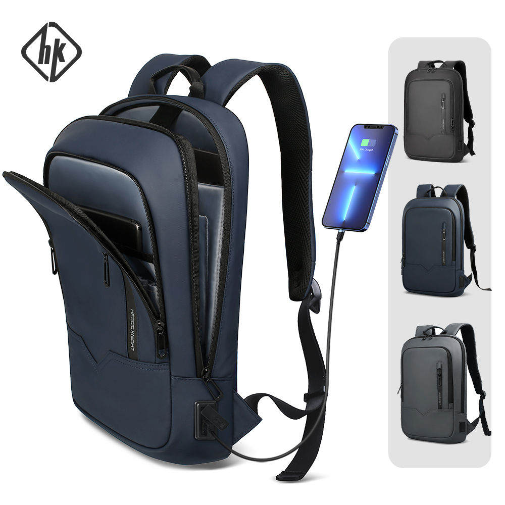 HK waterproof minimalist laptop backpack with USB charging.