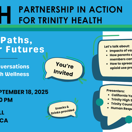 Flyer for "Healthy Paths, Stronger Futures" event on youth wellness, Sept 18, 2025, Weaverville. Includes RSVP details, snacks, and topics.