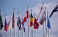 Various national flags waving in the wind