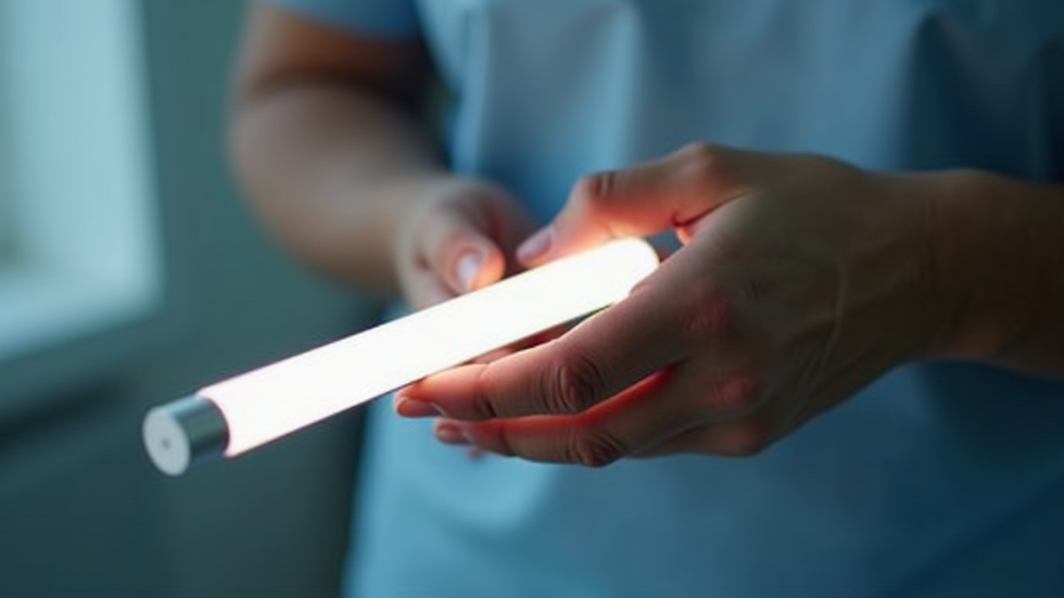 Close-up view of a therapist’s hand holding a light bar used for bilateral stimulation