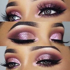 maquillage rose paillettes violet