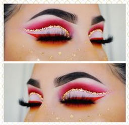 maquillage noël rouge cut crease eyeliner doré rouge pailletté