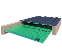 Foilboard reflective insulation panel shown in a roof application
