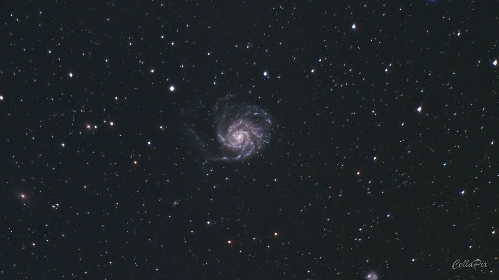 Feuerrad-Galaxie M101, aufgenommen mit Nikon D5600a und 400-mm-Teleobjektiv auf einer StarGuider-Reisemontierung