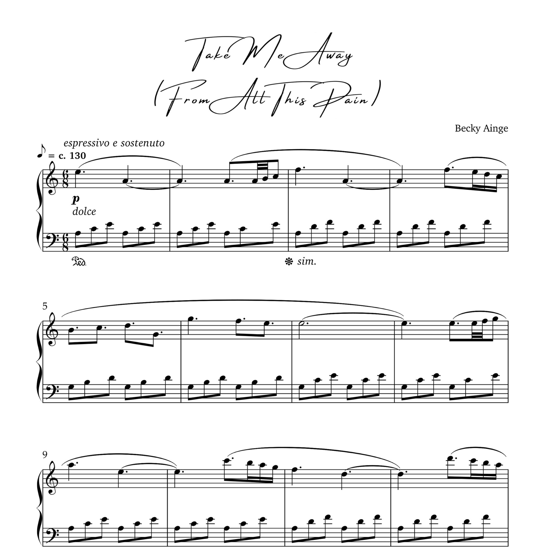 Take Me Away (From All This Pain) - Sheet Music (Digital Download)