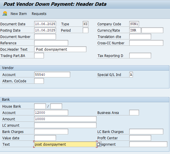 SAP FICO vendor downpayment overview with key T-codes and posting details – featured in Archon Solutions’ hands-on SAP training sessions.