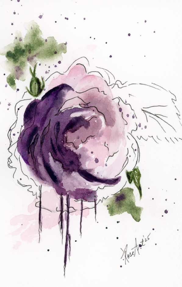Watercolor painting of a purple rose