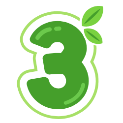 Green number three with leaves