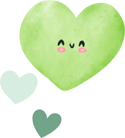 Happy green heart with smaller hearts