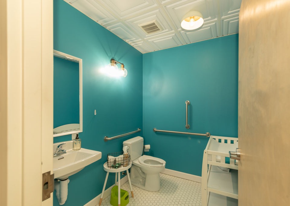 Bathroom or vanity area with soft lighting and clean lines