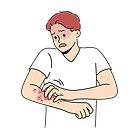 Man scratching itchy rash on arm