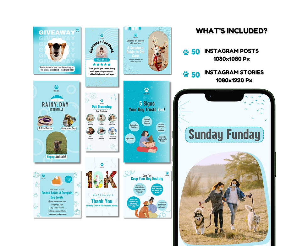 Thumbnail: 100 Pet Business Social Media Matching Posts and Stories (Blue)