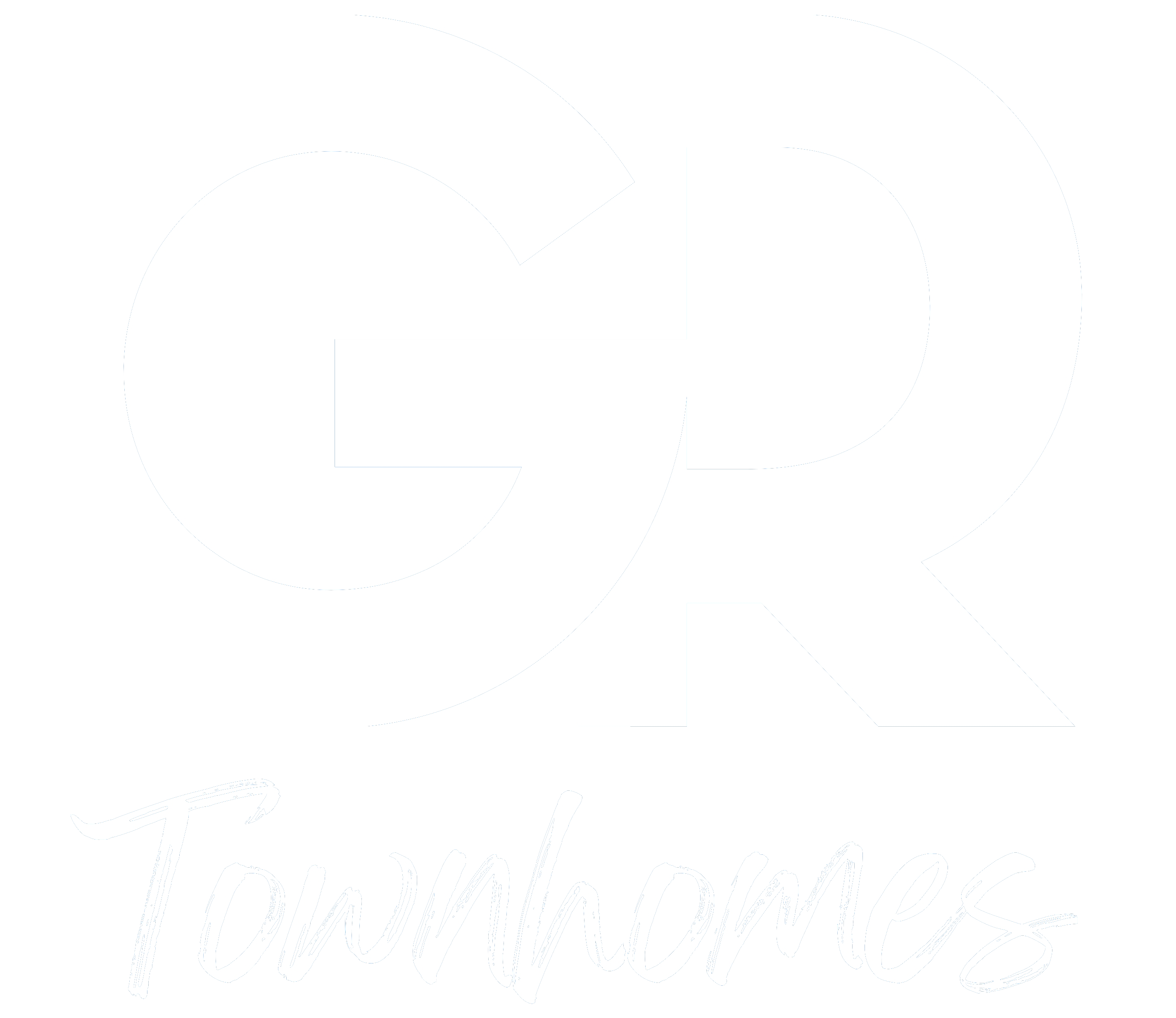 White GR logo with Townhomes text. Townhomes Gr.