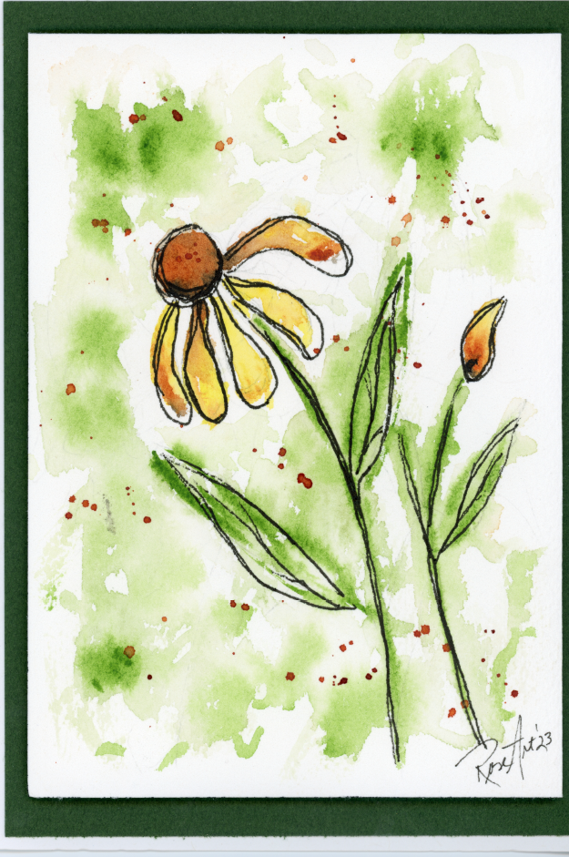 Watercolor painting of a yellow flower