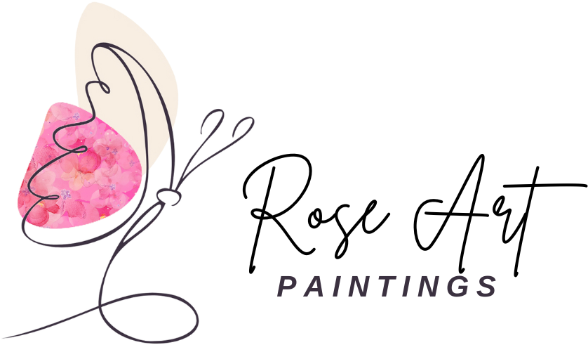 Pink Butterfly Art, Rose Art Painting Logo