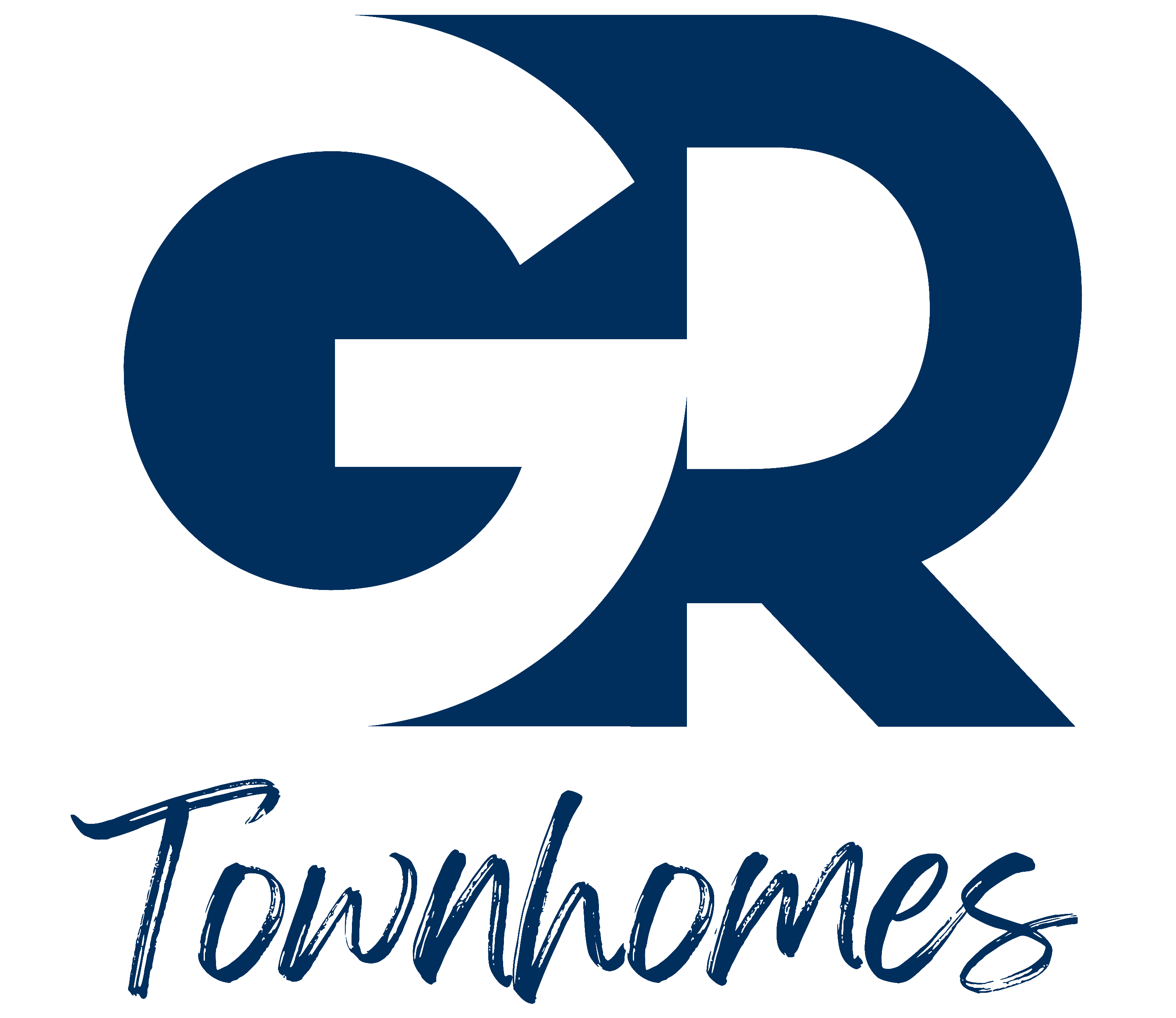 Blue GR logo, Townhomes text; representing luxury real estate. Townhomes Gr