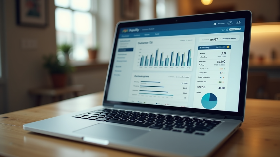 Close-up view of a laptop screen showing customer loyalty software dashboard