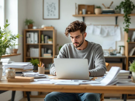 Eine Person sitzt in einem hellen Arbeitszimmer an einem Schreibtisch und hat ihr Manuskript mit der Aufschrift ‚Fertig! 15.03.2026‘ vor sich liegen. Daneben liegen ein Laptop mit einem Überarbeitungsplan, ein Kalender mit markierten Terminen wie ‚Lektorat buchen‘ und ‚Veröffentlichung‘, sowie ein Notizbuch mit einer To-Do-Liste. Im Hintergrund hängt ein Whiteboard mit einer Zeitachse für die nächsten Schritte wie ‚Überarbeitung‘, ‚Coverdesign‘ und ‚Marketing‘. Ein Landschaftsbild mit einem Weg, der einen Berg hinauf führt, symbolisiert den weiteren Weg. Die Szene zeigt, wie man nach einem fertigen Manuskript strukturiert und motiviert die nächsten Schritte plant.